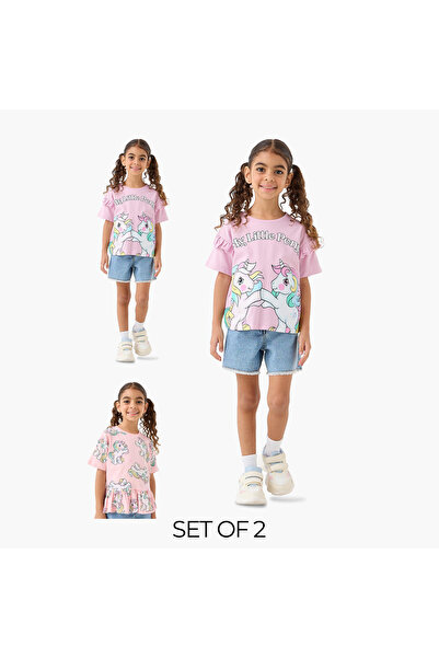 Hasbro Pack of 2 Round Neck Short Sleeves T-shirt with My Little Pony Print