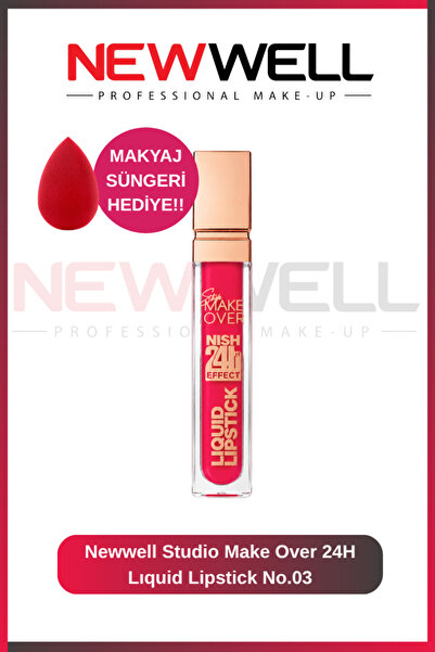 New Well Studio Make Over 24H Matte Lıquid Lipstick No.03 & Makyaj Süngeri He...