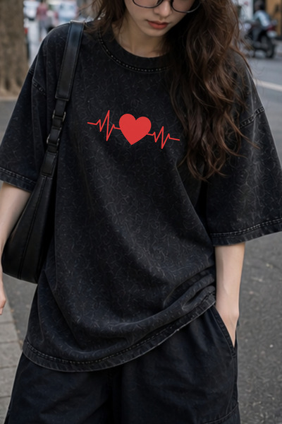 valeriae Πλενόμενο μπλουζάκι Oversize Unisex, Πλυμένο Vintage Street Style, Μ...