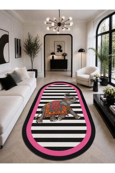 GNL HOME Oval Fil Desenli Dijital Baskı Salon,Koridor,Mutfak,Balkon,Ofis Halısı
