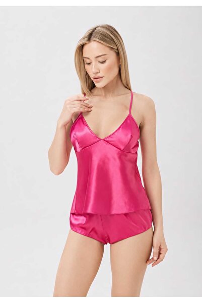 merve ada design Saten İp Askılı Sırt Dekolteli Brazillian Şort Pijama Takımı