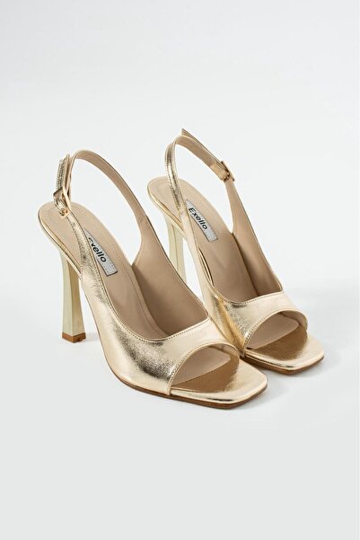 es exello Elanor Gold High Goblet Heeled Shoes