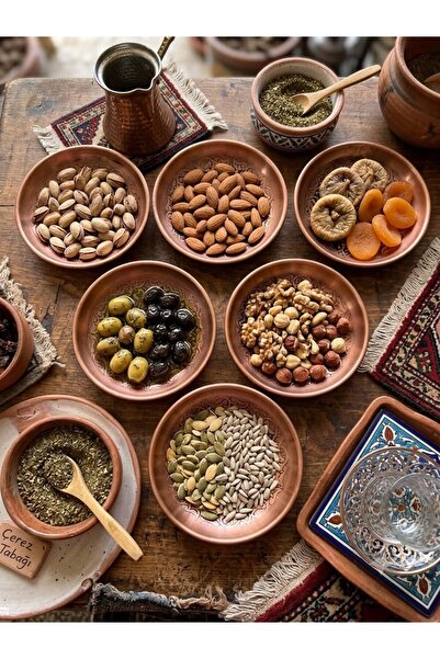 AURA COPPER Dövme Bakır Kahvaltı Tabağı Seti - 6'lı Sunum ve Çerezlik Kasesi ...