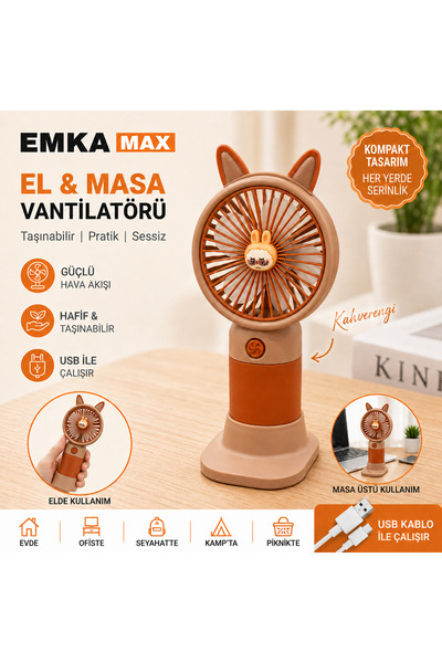 EMKA MAX El ve Masa Vantilatörü USB Kablolu Taşınabilir Mini Fan Pratik Serin...