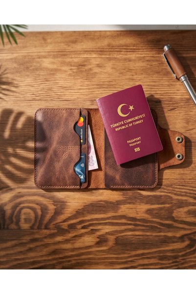 BUO Leather Hakiki Deri Pasaport Kılıfı, Çıt Çıt Kapaklı, Bifold Tasarım Seya...