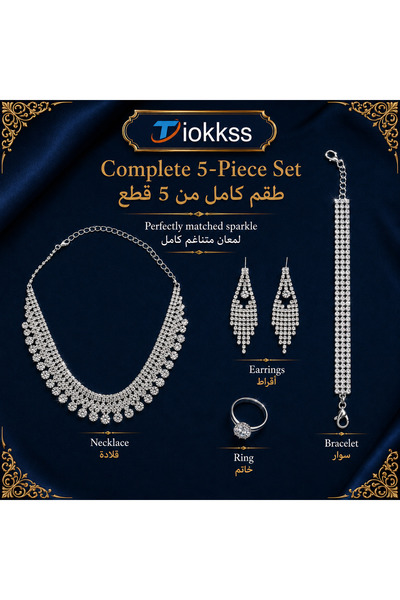 Tiokkss 5pcs Women Rhinestone Jewelry Set, Crystal-Look Necklace Earrings Bra...