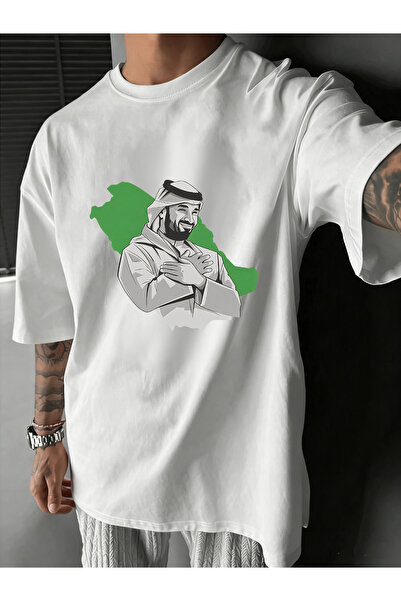 SAUDI قميص قطني 100% للرجال والنساء - تي شيرت فضفاض بياقة دائرية وأكمام قصيرة...
