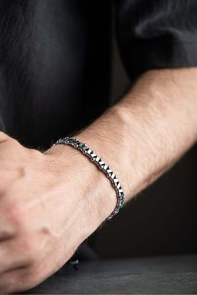 Nereze In-Line Tiny Bulk Hematite Natural Stone Knitted Model Macrame Men's B...