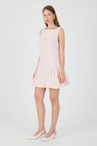 ABOUT US Cotton Ruched Detail U-Neck Short Regular Lining Dress # 00782