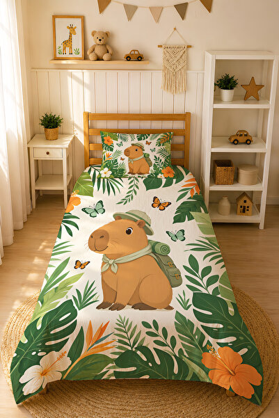Evmila Capybarar Patterned Single Child Duvet Cover Set Without Sheets