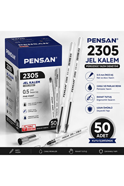 Pensan 2305 Siyah Tükenmez Kalem 0.5 mm 50'li Kutu | Akıcı Yazım, İnce Uç, Ok...
