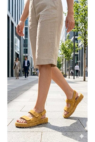 Oneka Shoes Women's Daily Sandals Yellow Suede 120606Safs1224