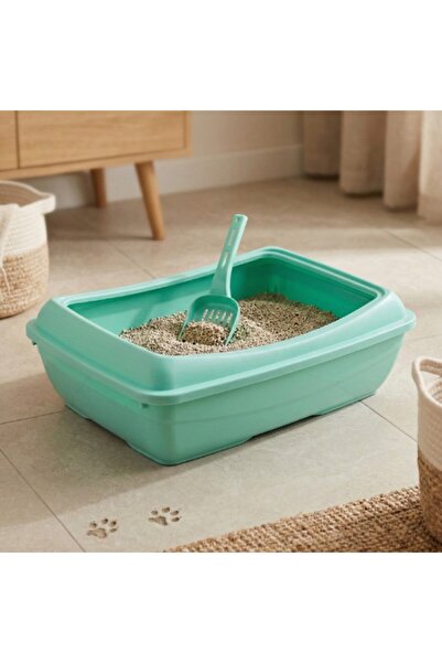 Veyron Home Büyük Boy Açık Kedi Tuvaleti 46x65,5 cm Kum Kürekli Yüksek Kenarl...