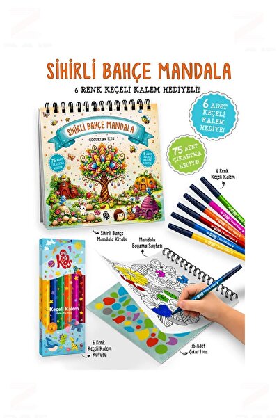 Fabrika Yayıncılık Magic Garden Mandala for Kids - 6 Color Felt-Tip Pens and ...