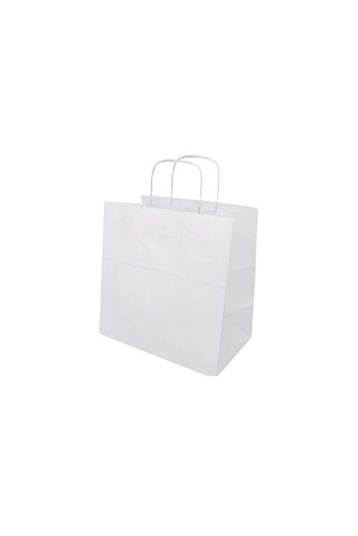 Papette Set 100 bucăți Pungi hârtie Kraft Alb, mânere hârtie rasucită, 28 x 2...