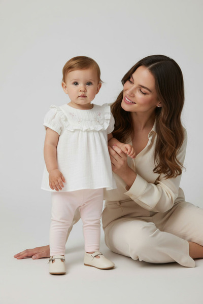 Caramell Baby Girl Ecru Blouse and Pink Leggings Set