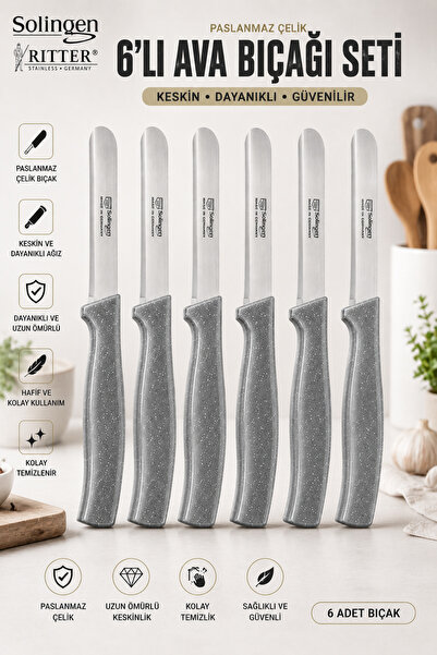 Solingen Ritter 6 Adet Paslanmaz Çelik Meyve Bıçağı Seti Gri Ergonomik Saplı ...