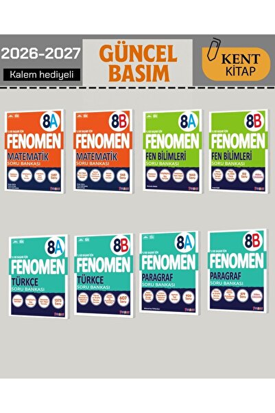 Fenomen 8. Sınıf Matematik - Fen - Türkçe - Paragraf (A&B) SET Soru Bankaları