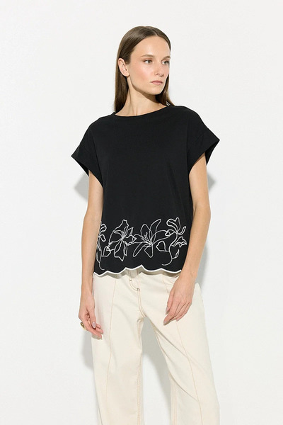 Gusto Tricou din bumbac cu mâneci scurte și broderie - Negru