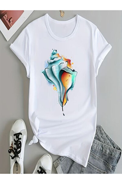 COZYWEAR Artistic Seashell Printed White T-Shirt