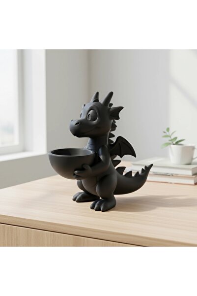 OEM Figurină Decorativă Dragon cu Mini Bol pentru Obiecte Mici - Negru compoz...