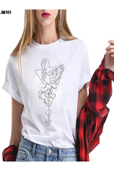COZYWEAR Geometric Patterned Bird Printed Oversize T-Shirt