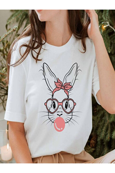 COZYWEAR تي شيرت كبير الحجم مطبوع عليه أرنب لطيف