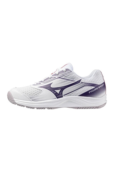 MIZUNO حذاء كرة الطائرة سيكلون سبيد 5 للسيدات باللون الأبيض / الأزرق الداكن