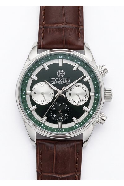 Homies Men's Brown Leather Cord Black Dial Function Wristwatch 2 Years Warranty