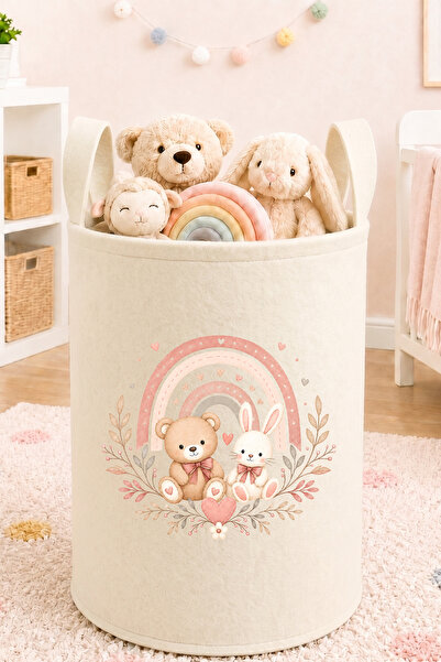 Trend Sizde Ayıcık Tavşan Gökkuşağı Baskılı Oyuncak Sepeti 50x40 cm Bebek ve ...
