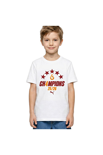 Puma Galatasaray 2025/2026 Sezon Şampiyonu Çocuk Beyaz T-Shirt