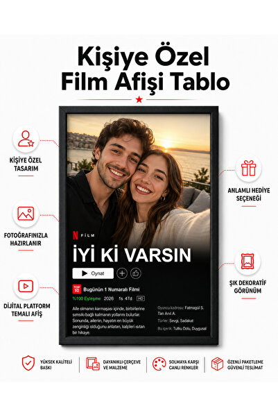 Avelon Kişiye Özel Netflix Film Posteri Tasarım Tablo - Sevgililer Günü Hediy...