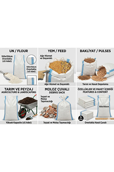 EMİRHANNALBUR Büyük Boy Çuval 100x150 cm Overloklu Haral (Eşya Taşıma) Çuvalı...