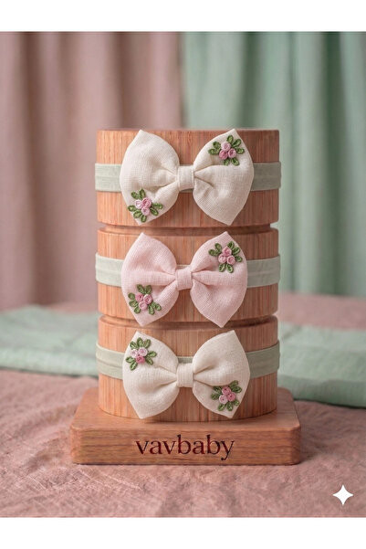 VaVbaby Luxurious Embroidered Kanavici Flower Pattern Bow Baby Hair Band 3-Pa...