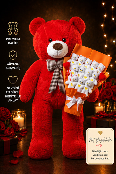 lenostra Sevgiliye, Arkadaşa ve Kardeşe Hediye Peluş Buket ve 90cm Kırmızı Ay...