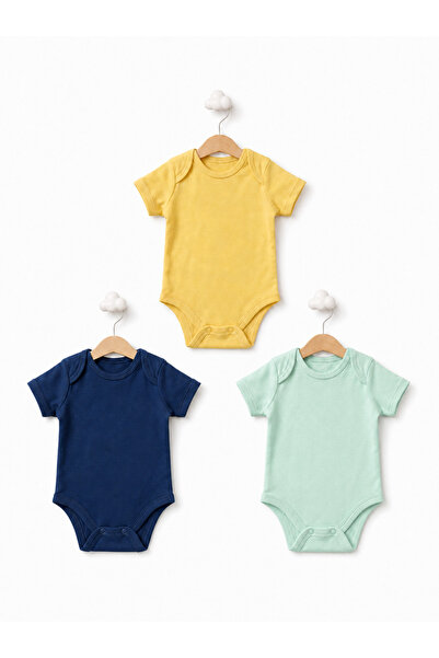 For My Baby Baby Boy Colorful 100% Cotton Short Sleeve Bodysuit Set of 3