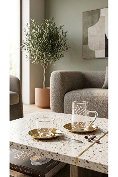 Generic A luxurious hospitality set – coffee cups and tea glasses with elegan...