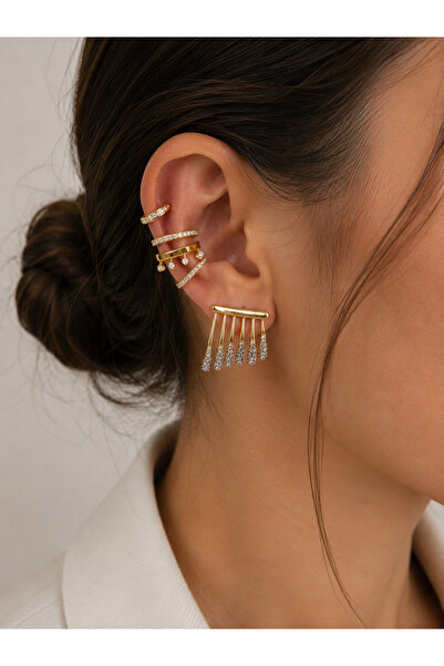 ANKA JEWELLRY Women's Steel Zircon Stone Comb Model Earrings |   Gold Color M...