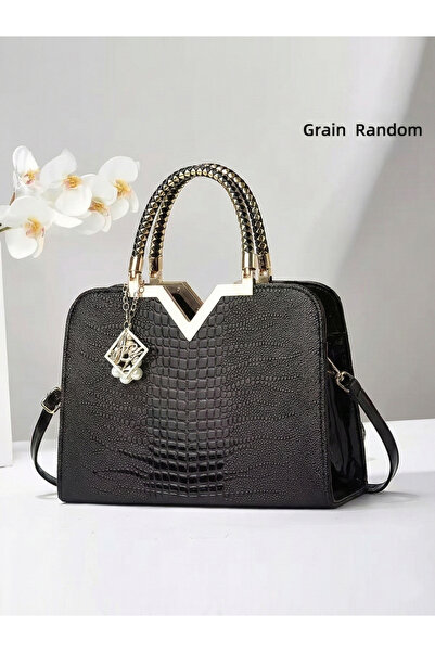 Take Two By Styli Croc Skin Dual Handle Handbag with Drop Charm
