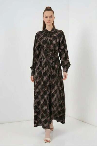 Generic Brand Women's Buttoned Viscose Black Hijab Dress