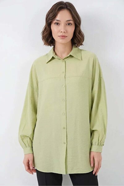 ALFA AKSESUAR 03 Women's Balloon Sleeve Oversize Viscose Green Shirt