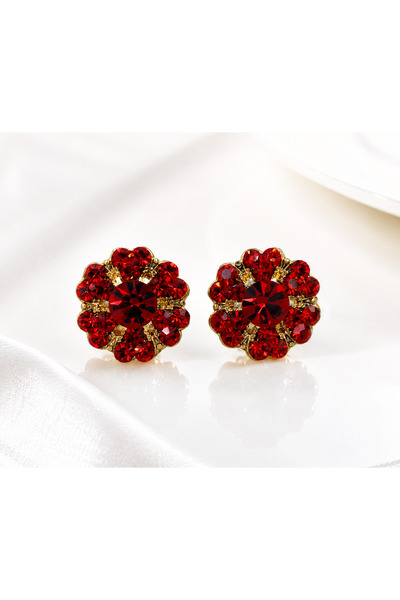 Amanda Luxury Red Crystal Flower Earring for Women - Gold Plated Stud Earring...