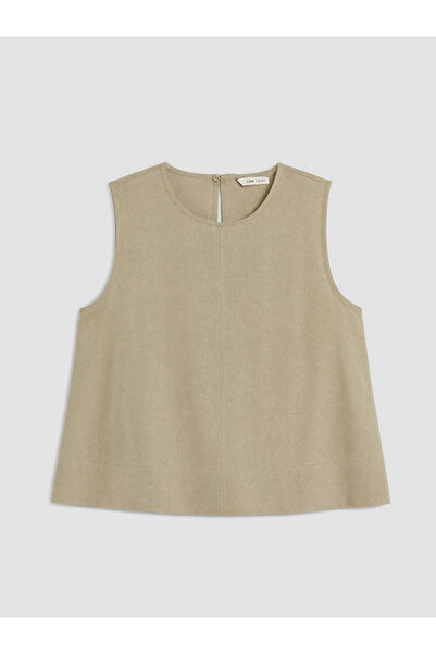 LC Waikiki Khaki Crew Neck Linen Blend Blouse