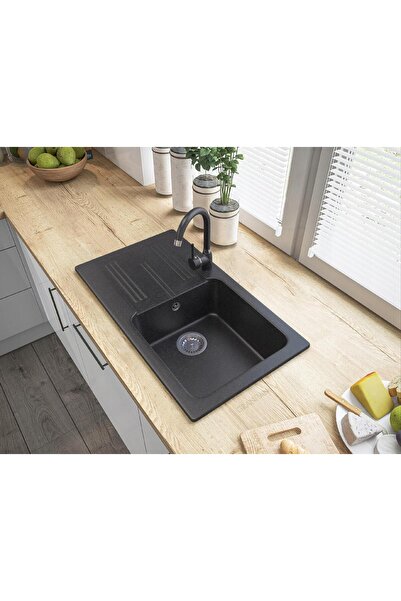 Granitan Set Chiuveta Granit ADA, Baterie Spiral BETA, 775x435mm, negru cu pe...