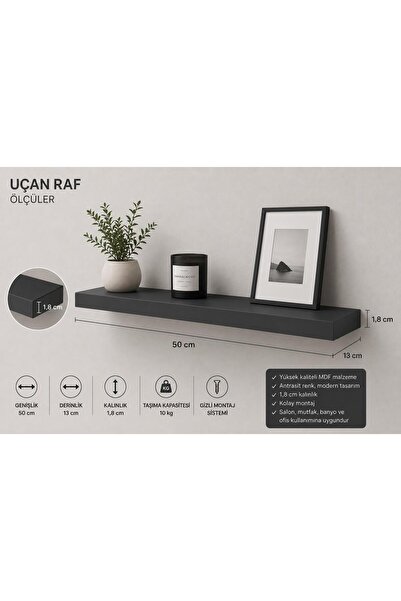 ÇağlaDesign Uçan raf Modeli Antrasit tekli