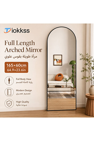 Tiokkss مرآة مقوسة بطول كامل 165×60 سم، مرآة أرضية كبيرة بإطار أسود نحيف، حام...