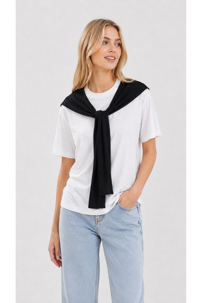 Sibel Günay Butik Women's T-Shirt with Built-In Scarf, 100% Combed Cotton