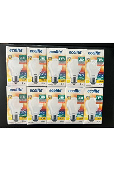 Ecolite 7.5 WATT E-27 DUYLU 1055 LÜMEN 2700 KELVİN SARI IŞIK A60 SOFT CAM LED AMPUL