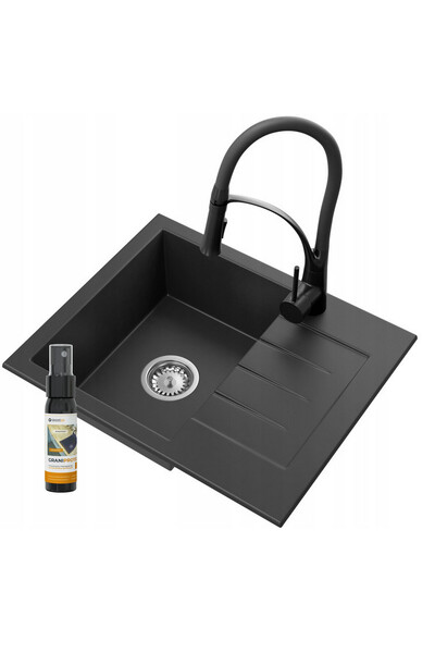 Granitan Set Chiuveta Granit Milano, Negru, 574x464mm, Baterie NEXO Extensibi...