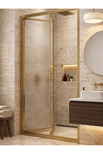 Waterline Duşakabin Ön Cephe Katlanır Akordiyon Kapı Gold Profil Buzlu 4mm Te...